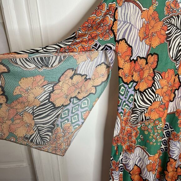 Zara Long Sleeve Maxi Coverup Womens L Tropical Sheer Pool Beach Resort - Picture 4 of 7